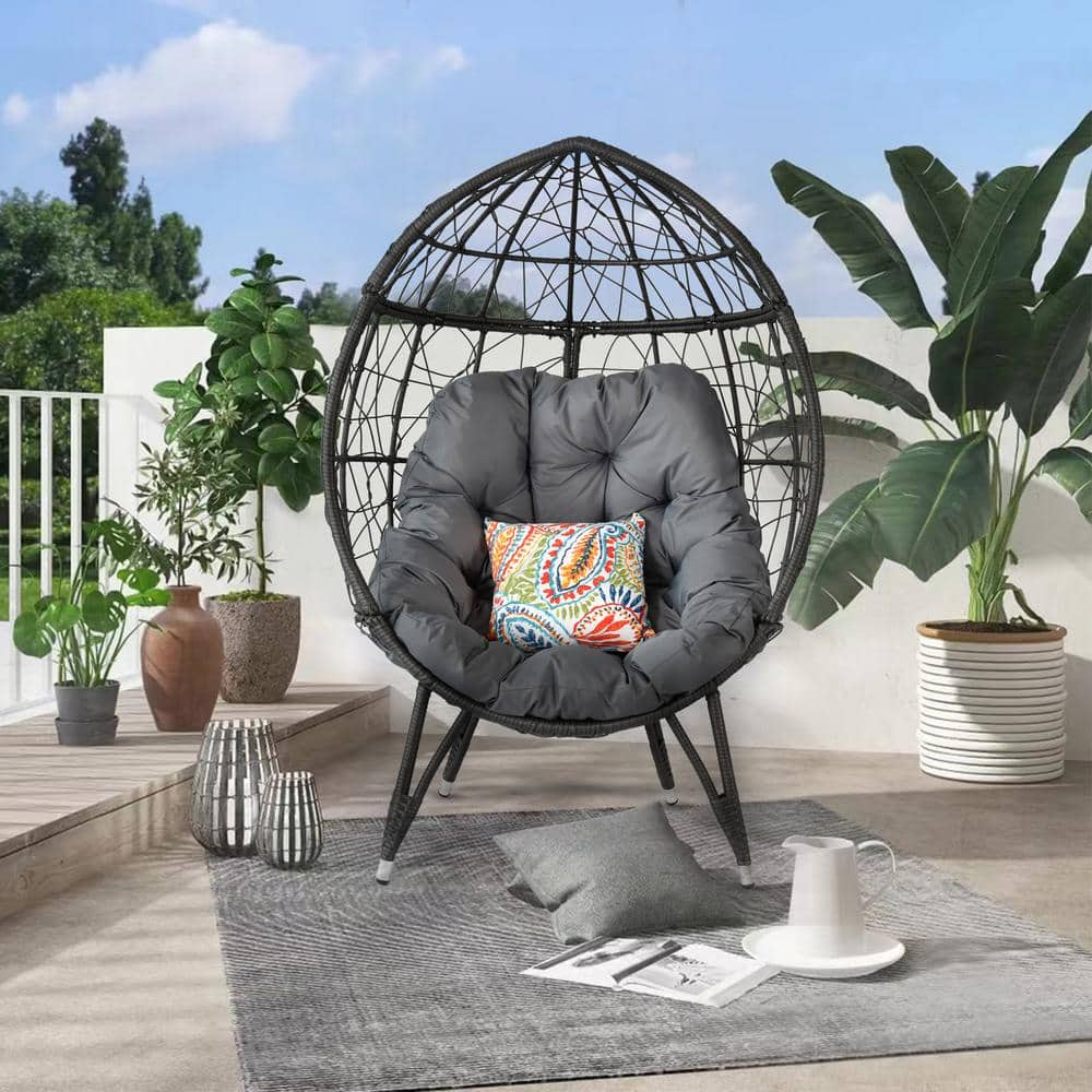 Zeus Ruta Charcoal Grey Wicker Outdoor Metal Patio Swing Egg Chair   Patio Swings W0901 Ecgy 64 1000 