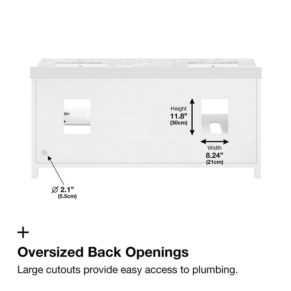 Tahoe 72" White Double Bathroom Vanity with Carrara Marble Top