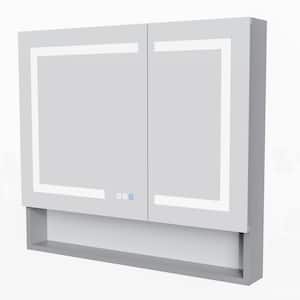 36.01 in. W x 32.01 in. H Rectangular Lighted LED Fog Free Surface/Recessed Mount Medicine Cabinet with Mirror in Silver