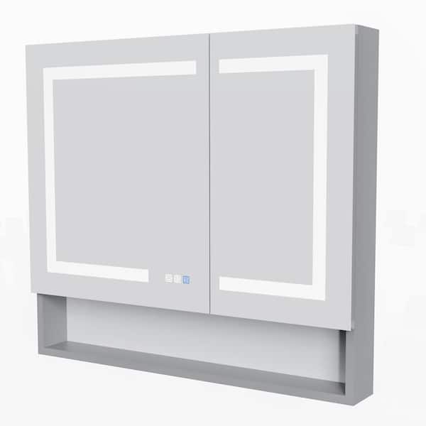 Forclover 36-in x 28-in Lighted LED Fog Free Surface Mount Lavender Mirrored Soft Close Medicine Cabinet with Outlet