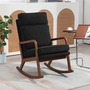 Set of 2, 25.2 in. W 2-in-1 Convertible Comfy Boucle Upholstered High Back Wooden Rocking Chair Arm Chair - Black