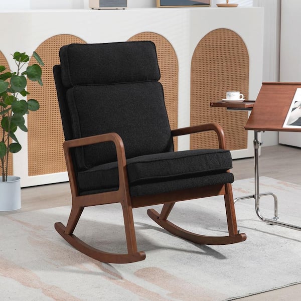 aisword Set of 2, 25.2 in. W 2-in-1 Convertible Comfy Boucle Upholstered High Back Wooden Rocking Chair Arm Chair - Black