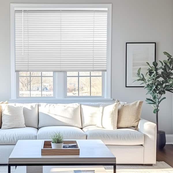 Cordless Vinyl Mini Blinds, Light FIltering, 1 in. Slats, Gloss White, 65 in. W x 48 in. L
