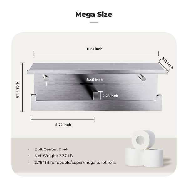 Commercial Wall-Mount Double Toilet Paper Holder with Shelf in Brushed Nickel, Crafted from SUS304 Stainless Steel