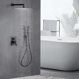 Shower System with 12 in. Dual Rain Shower Head and Handheld Shower Head Shower Faucet Set in Matte Black