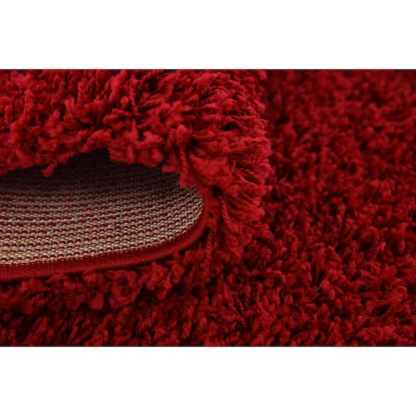 Unique Loom Solid Shag Cherry Red 10 ft. Runner Rug