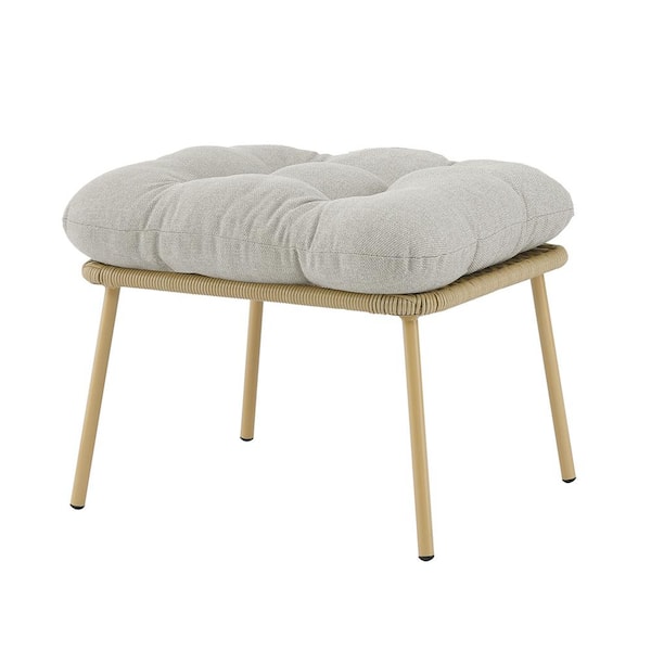 Pocassy Yellow Wicker Outdoor Egg Chair Ottoman Steel Frame Footstool with Removable Beige Cushions
