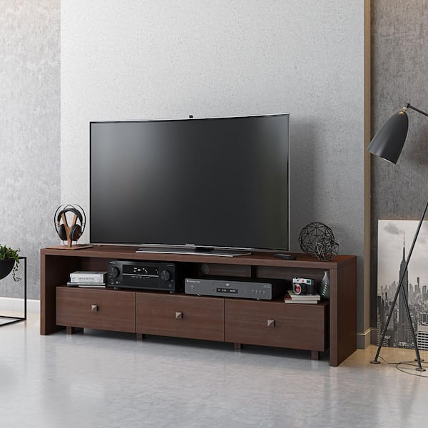 TECHNI MOBILI 70.75 in. Hickory Particle Board TV Stand with