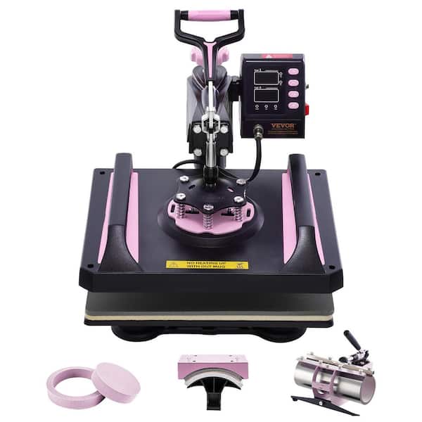 Heat Press Machine, 12 x 15 in. 5 in 1 Heat Transfer Machine with 30 oz. Tumbler Press,Black+Pink