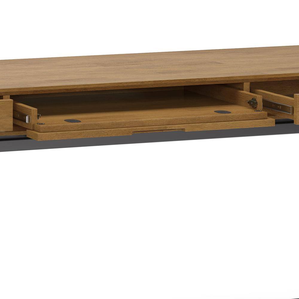 Medium Saddle Brown Rubberwood Executive Desk with Drawer and Keyboard Tray