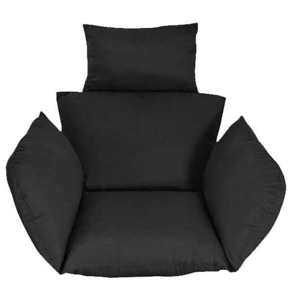 Egg Chair Cushion Hanging Basket Seat Cushion Thicken Soft Egg Swing Chair Pad Hanging with Headrest in Black