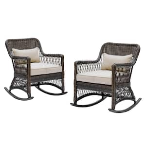 Leisure Made Pearson Dark Brown Wicker Outdoor Rocking Chair With Tan ...