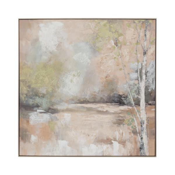 Ivory/Green Framed Serene Handpainted Canvas Art Print 40 in. x 40 in.