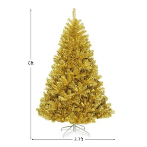 6 ft. Champagne gold Unlit Tinsel Artificial Christmas Tree Hinged with Foldable Stand