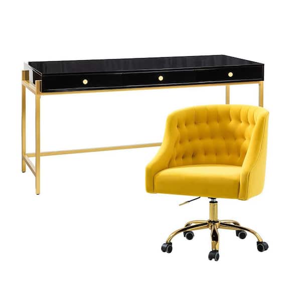 JAYDEN CREATION Yakira Yellow Polyester Desk and Chair Set with Swivel Task Chair
