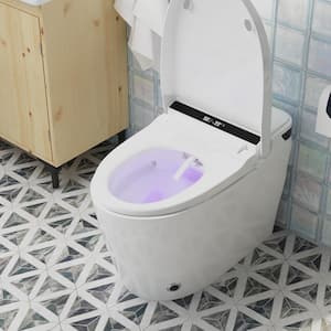 Elongated Smart Bidet Toilet 1.28GPF with Foot Sensing Open/Flush, Massage Cleaning, Digital Display, Heated, White