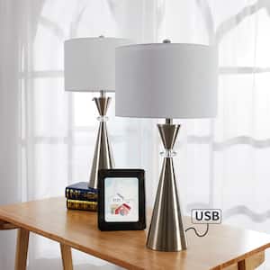 Cincinati 28 .25" Nickel Table Lamp Set with USB and Crystal Accents (Set of 2)