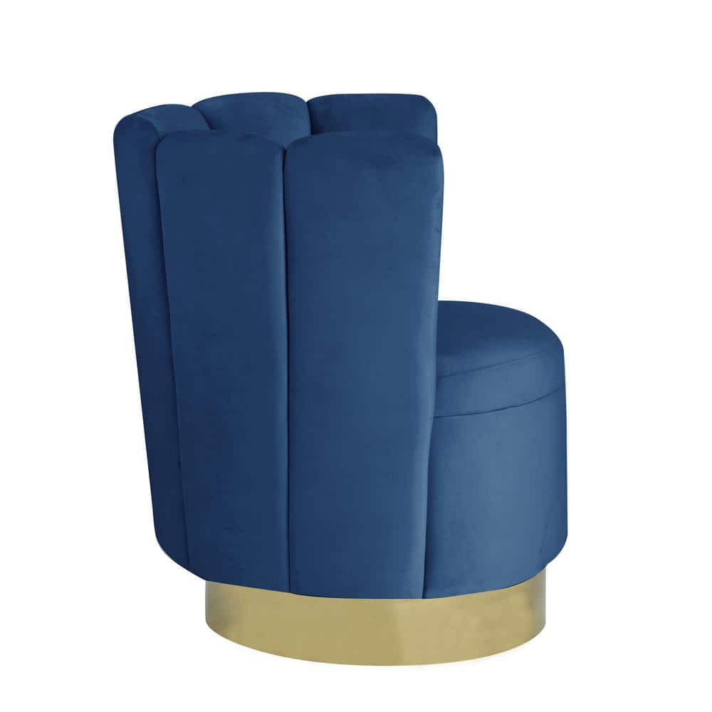 Ellis Blue Velvet Swivel Barrel Accent Chair with Wood Base