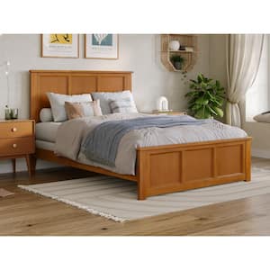 Madison Light Toffee Natural Bronze Solid Wood Frame Full Foundation Panel Bed with Matching Footboard