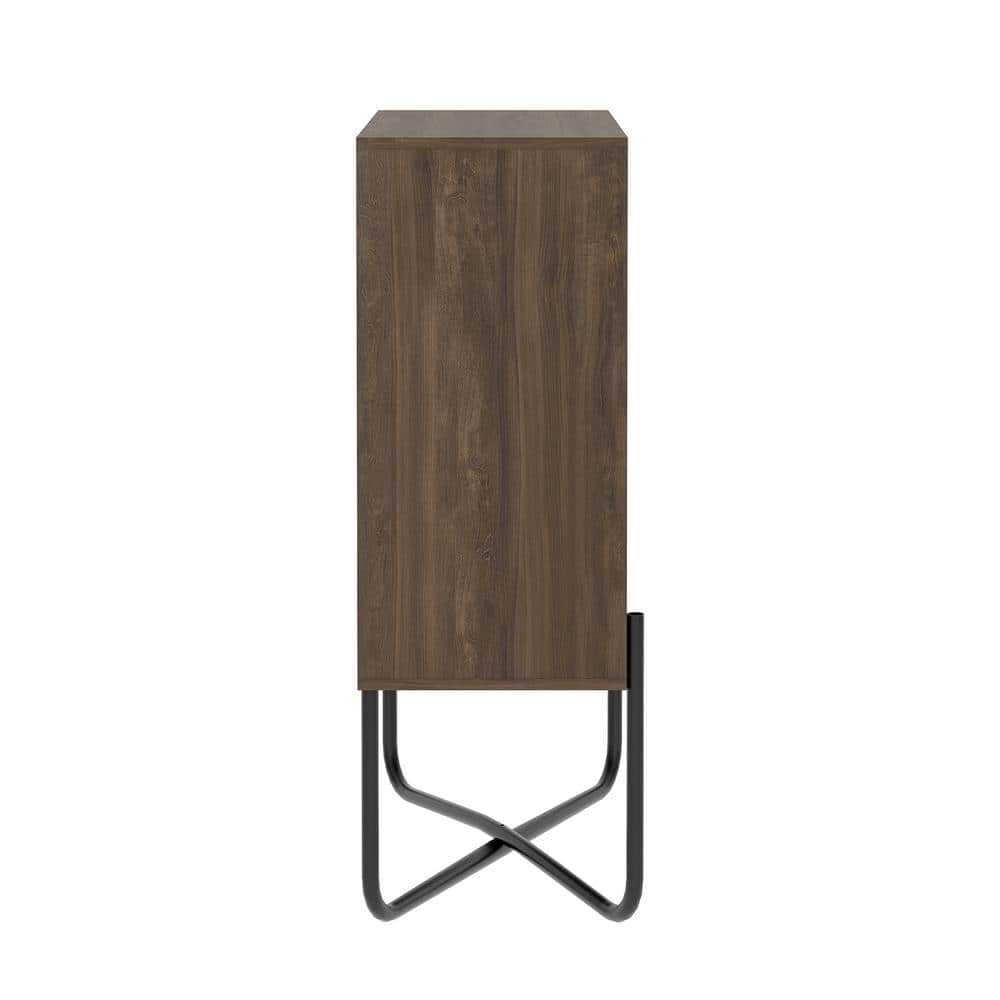 Modern Symmetrical 2-Tier Walnut Bookcase with Steel Cross-Legs