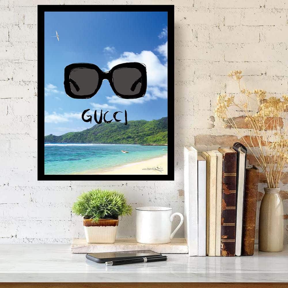 Gucci Sunglasses Beach Scene 14x18 Framed Print