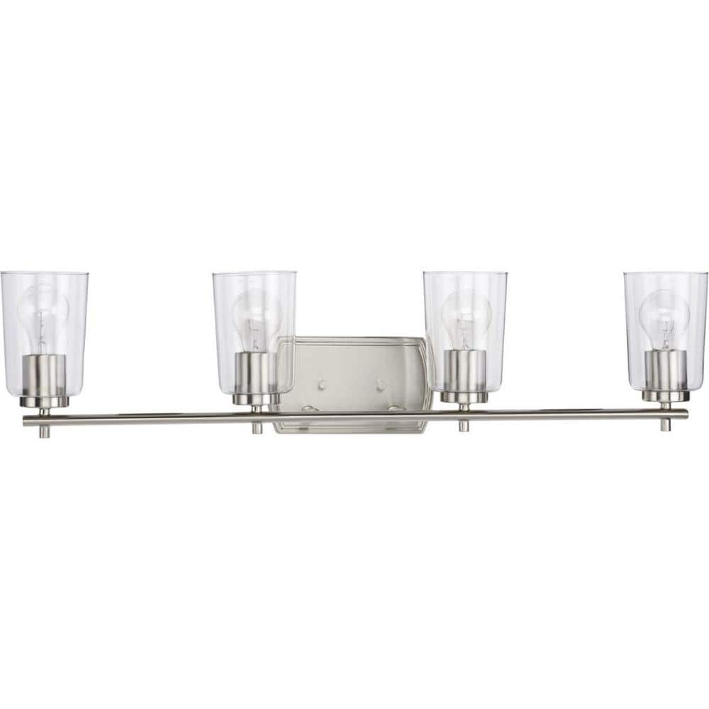 Adley Brushed Nickel 4-Light Bath Vanity with Clear Glass Shades