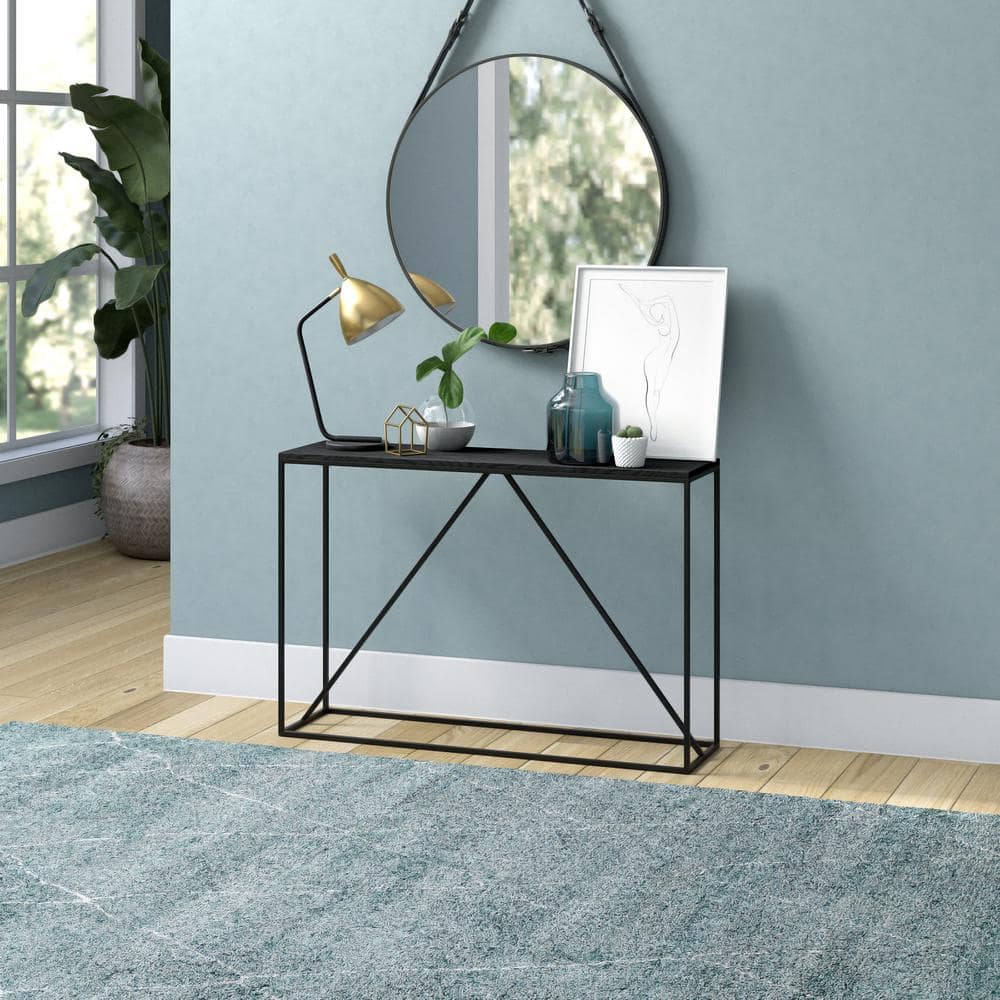 Nia Blackened Bronze & Black Grain 45" Console Table with Metal Frame