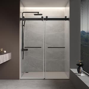 48" W x 76" H Double Sliding Frameless Shower Tub Door/Enclosure in Matte Black with Premium 3/8 in. Thick Clear Glass