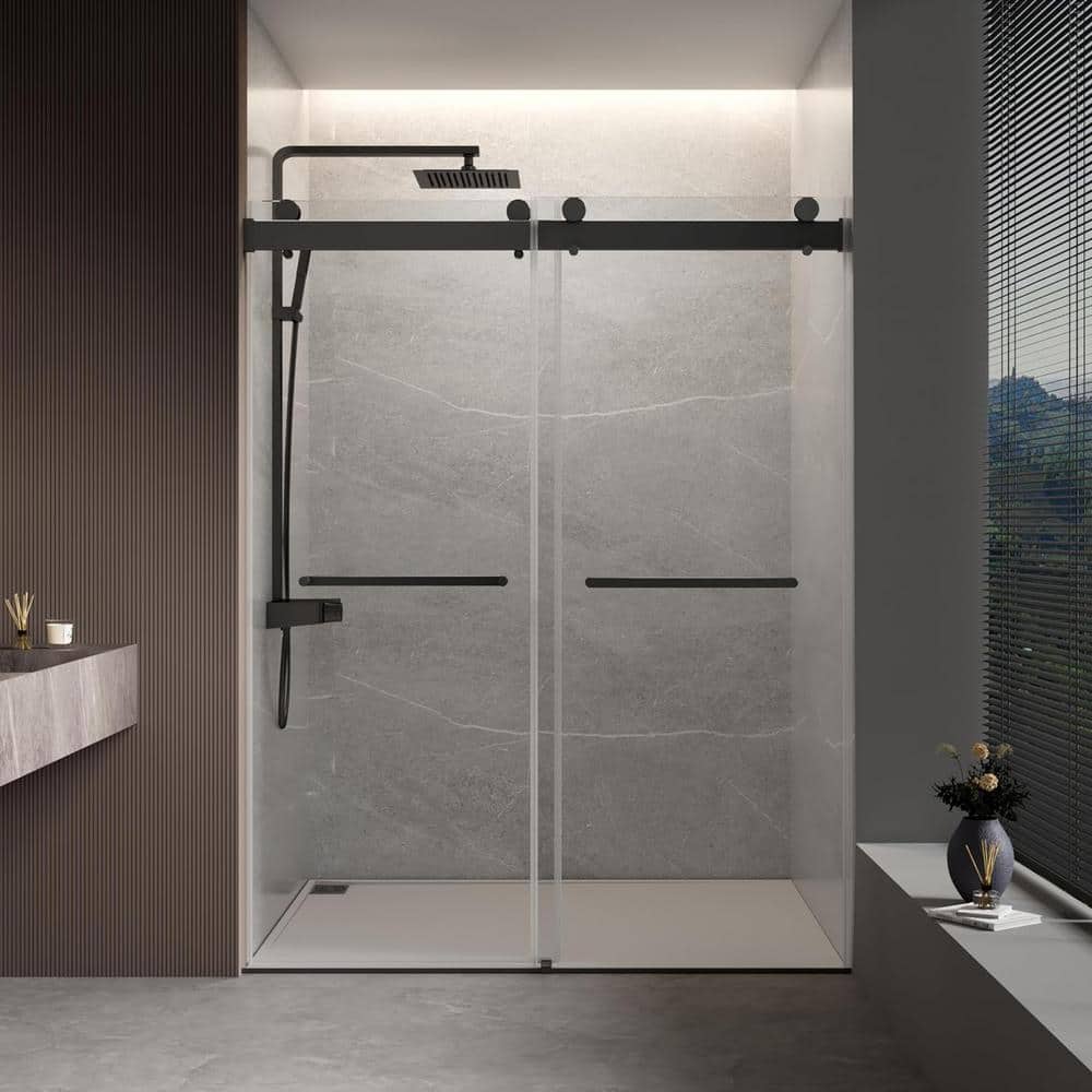 60 in. W x 76 in. H Double Sliding Frameless Shower Tub Door/Enclosure in M