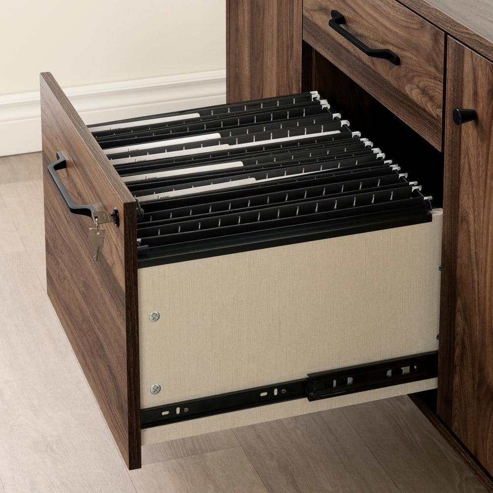 Natural Walnut 47.75'' Wide Filing Credenza with Locking Drawer