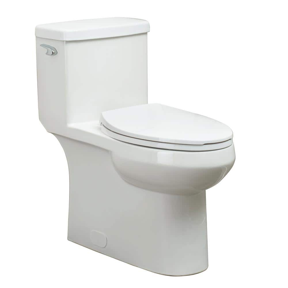 CRAFT + MAIN 1-Piece 1.28 GPF Single Flush Elongated Toilet FM trim in White with Slow Close Toilet Seat Included