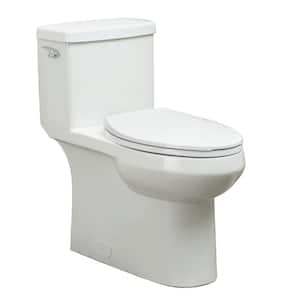 1-Piece 1.28 GPF Single Flush Elongated Toilet FM trim in White with Slow Close Toilet Seat Included