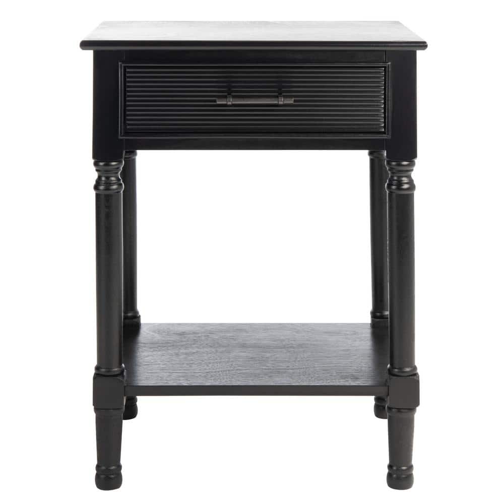 Black Wood Rectangular Accent Table with Storage Drawer