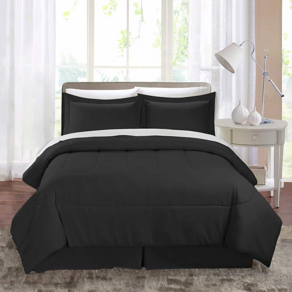 Black Queen Microfiber Down Alternative Bed in a Bag Set