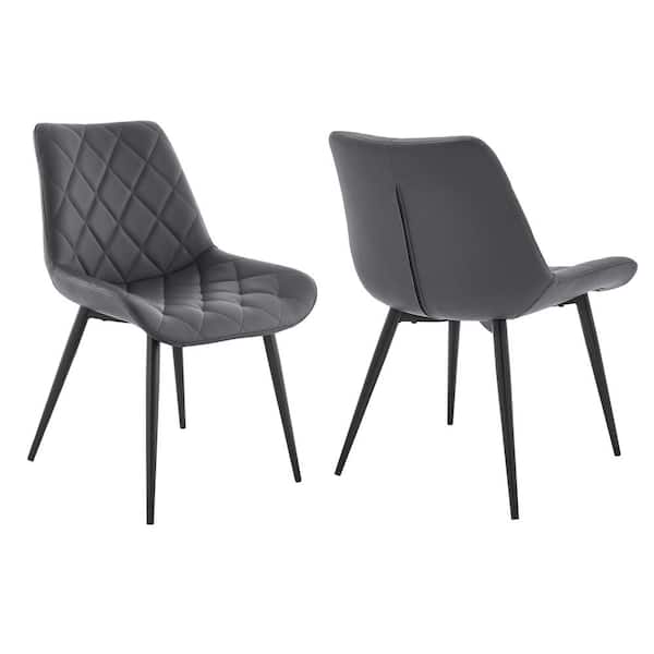 Armen Living Loralie Gray Faux Leather and Black Metal Dining Chairs (Set of 2)