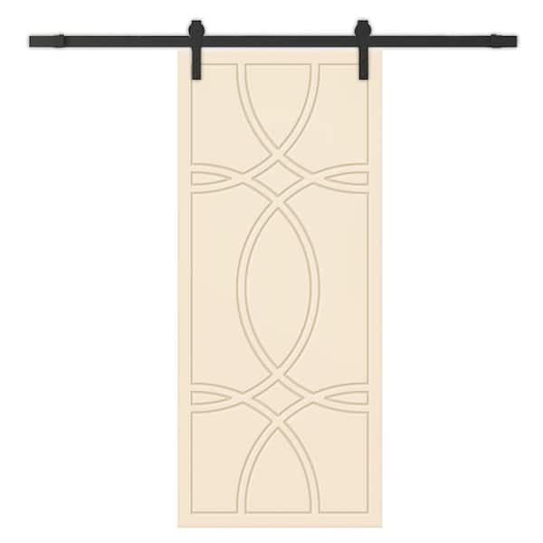 CALHOME 24 in. x 80 in. Beige Painted Composite MDF Sliding Barn Door with Hardware Kit