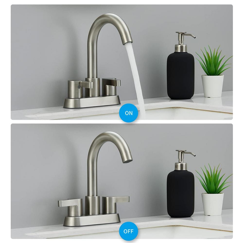 Brushed Nickel 4-Inch Centerset Bathroom Faucet with Pop-Up Drain