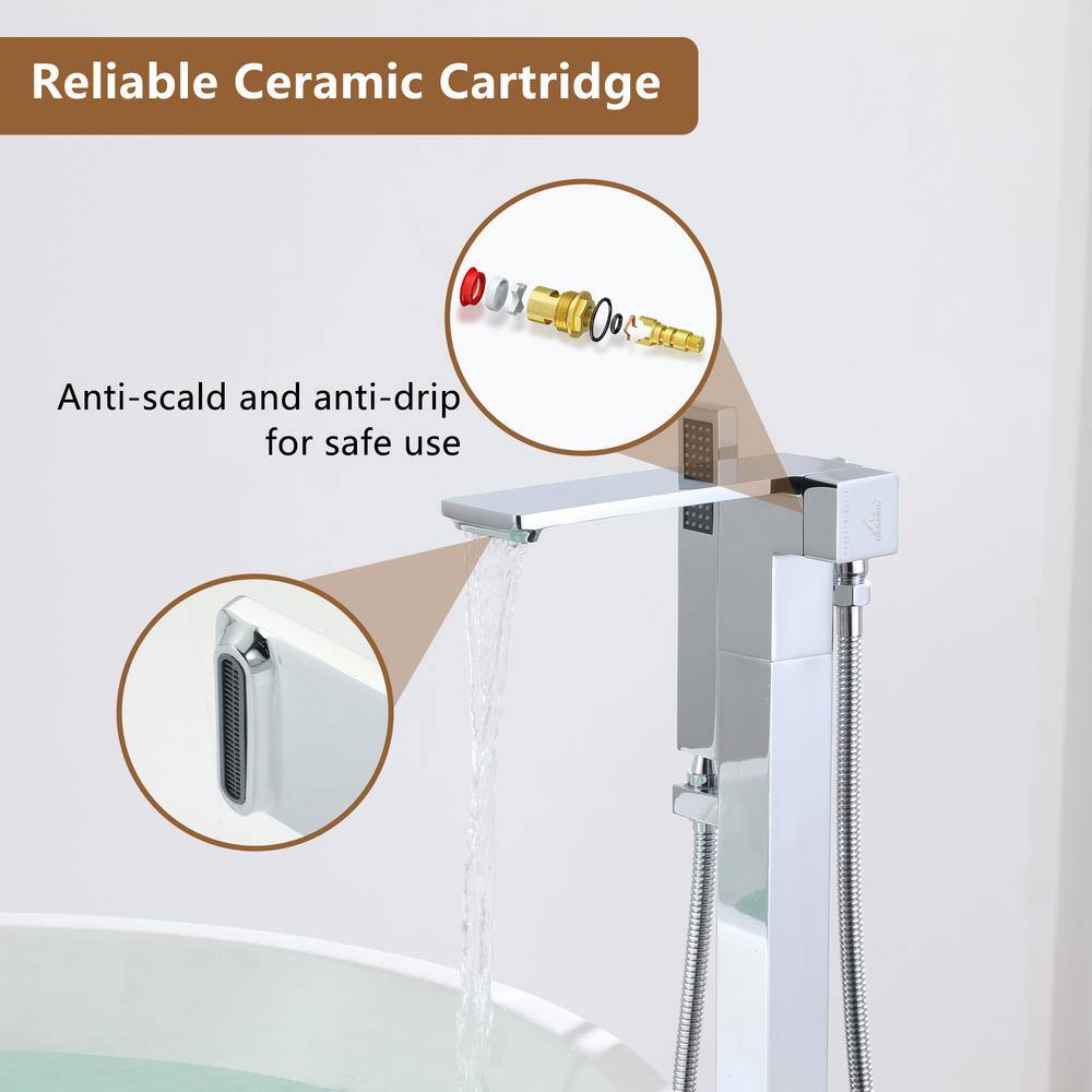 Chrome Plated Freestanding Bathtub Faucet with Hand Shower