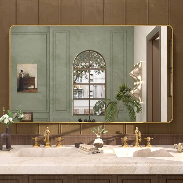 60 in. W x 36 in. H Rectangular Framed Wall Bathroom Vanity Mirror in Brass 60 in. W x 36 in. H Rectangular Framed Wall Bathroom Vanity Mirror in Brass