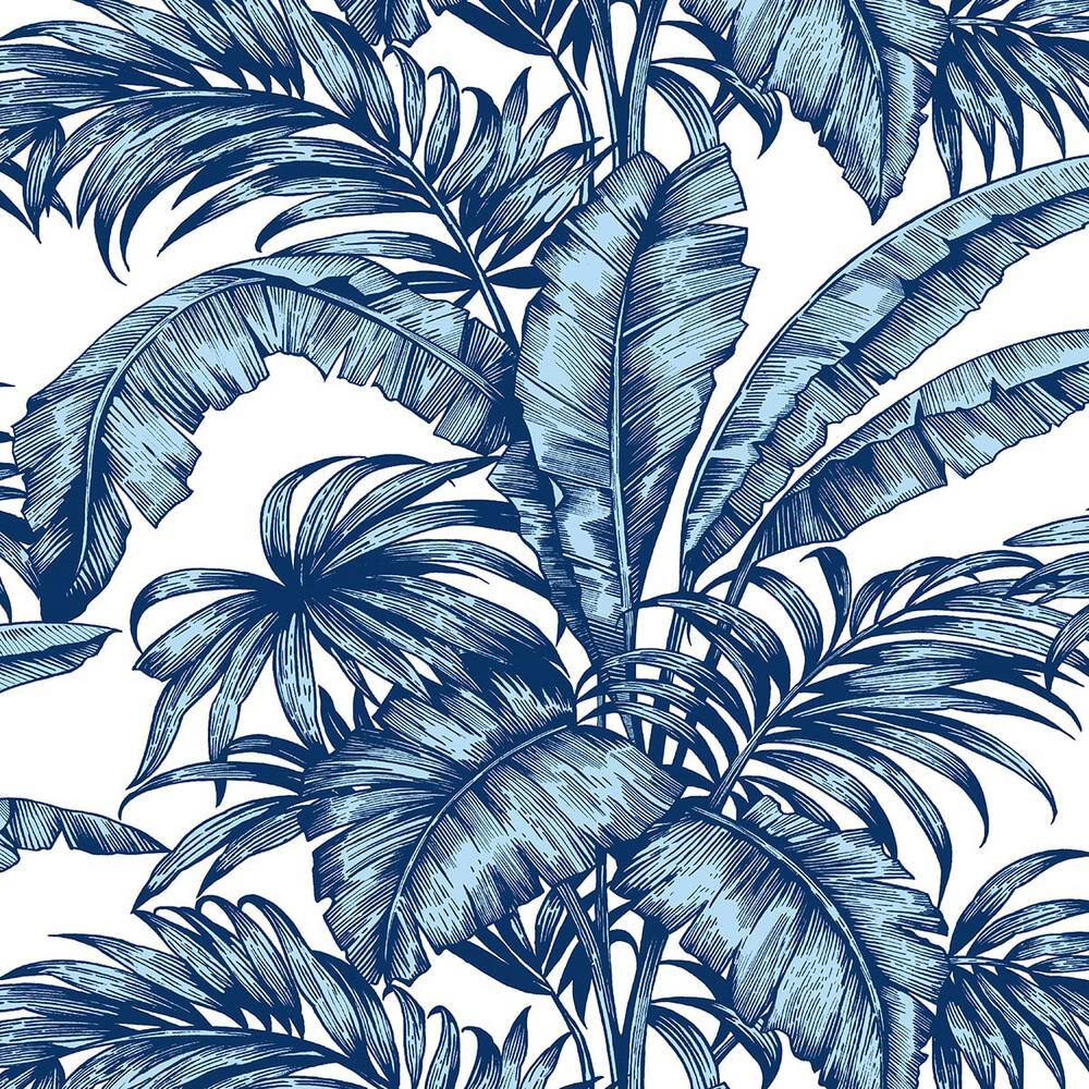 NextWall 30.75 sq. ft. Marine Blue Palm Jungle Vinyl Peel and Stick ...