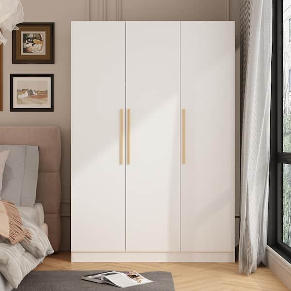 FUFU&GAGA Large Wardrobe Closet, 4-Door Armoire Storage Cabinet with  Hanging Rods and Shelves for Bedroom, White 