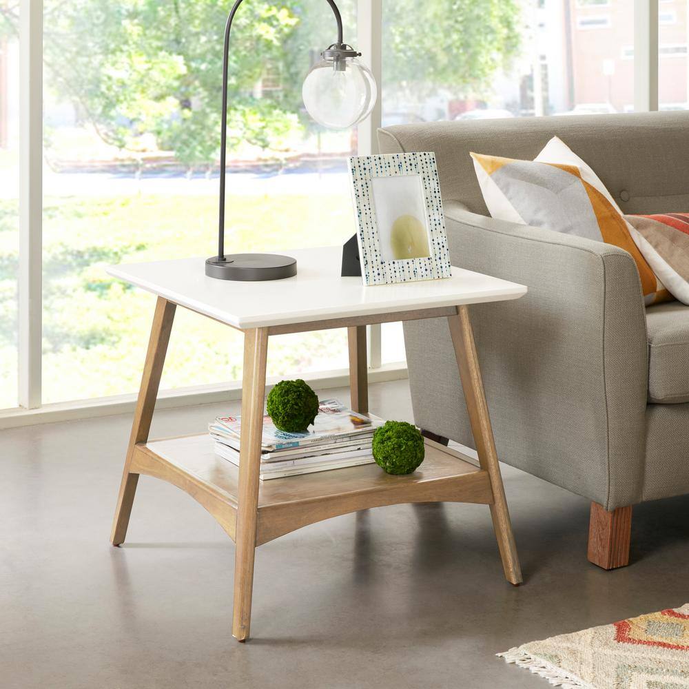 Avalon 24 in. Off-White/Natural Square Marble End Table - thumbnail 8
