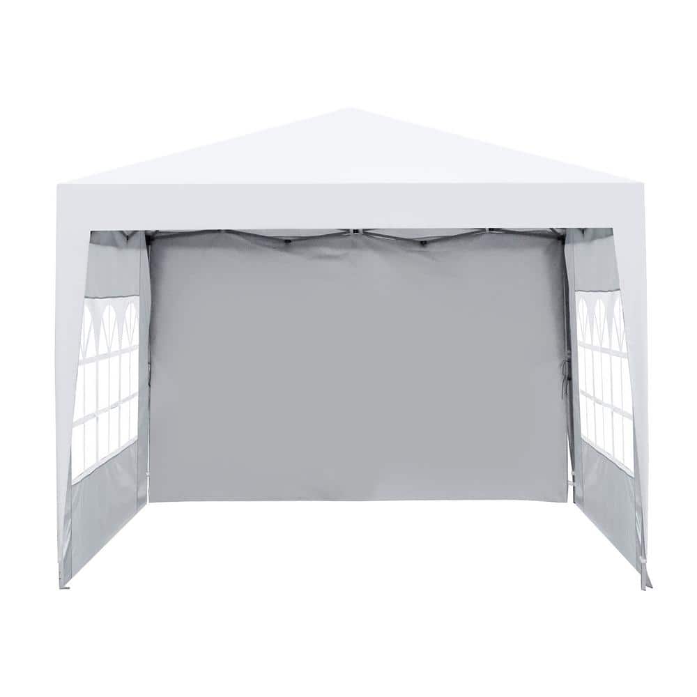 10 ft. x 10 ft. White Gazebo Pop-Up Canopy Tent with 2-Removable Sidewall, 