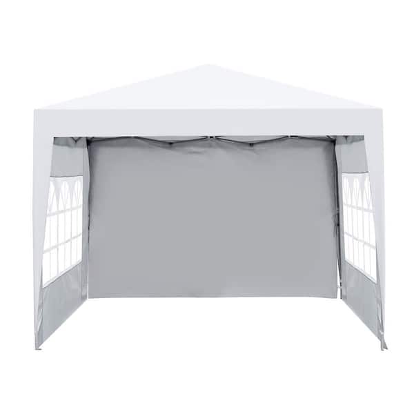 Unbranded 10 ft. x 10 ft. White Gazebo Pop-Up Canopy Tent with 2-Removable Sidewall, Windows, 4-Sand Bag and Carry Bag
