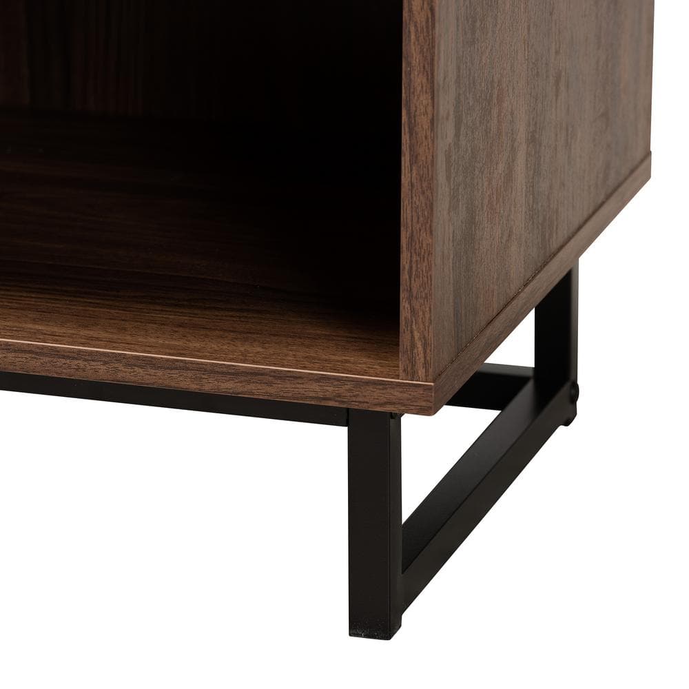 Walnut Brown Wood and Black Metal 1-Drawer Night Table