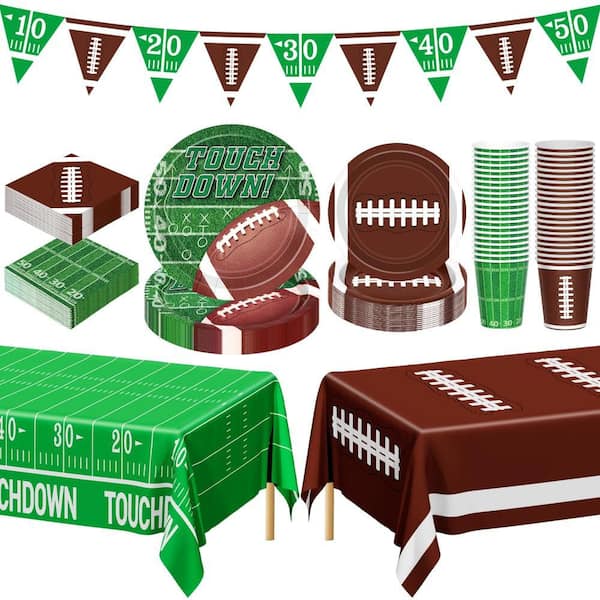 Disposable Paper Football Party Decorations with Plates, Napkins, Cups, Tablecloth and Banner for Party Favors (99-Pack)