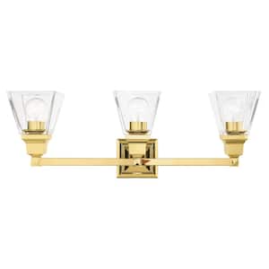 Chadbdurne 25.25 in. 3-Light Polished Brass Vanity Light with Clear Glass