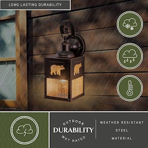 Bozeman 1 Light Bronze Rustic Bear Tree Outdoor Wall Lantern Clear Glass