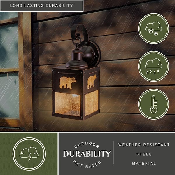 Bozeman 1 Light Bronze Rustic Bear Tree Outdoor Wall Lantern Clear Glass