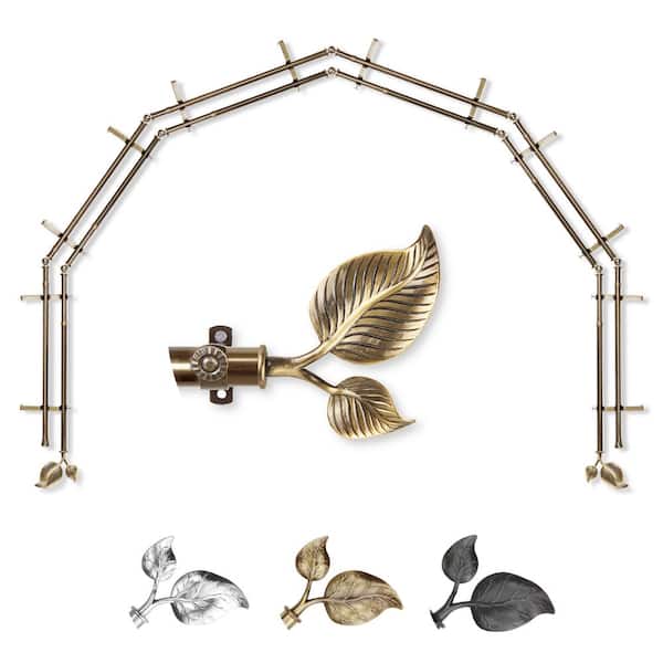 EMOH 13/16" Dia Adjustable 6-Sided Double Bay Window Curtain Rod 28 to 48" (each side) with Botany Finials in Antique Brass